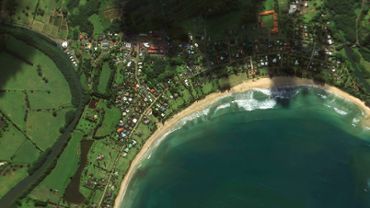 Zoom in from space down to a plane yard on Earth