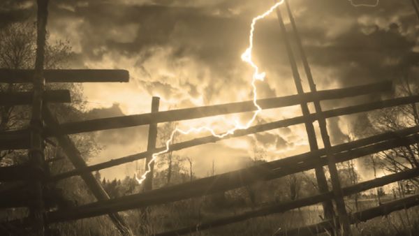 Wooden fence and lightning