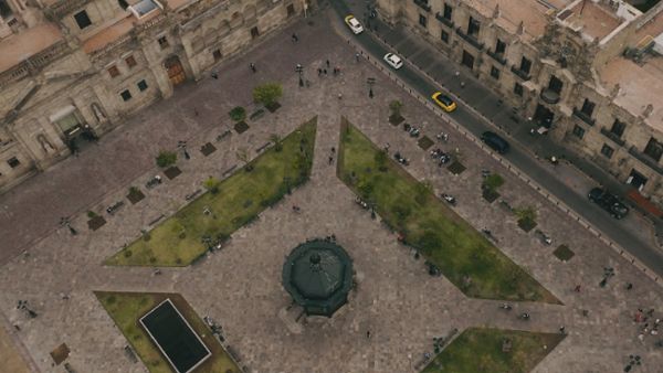 Downtown plaza, aerial view